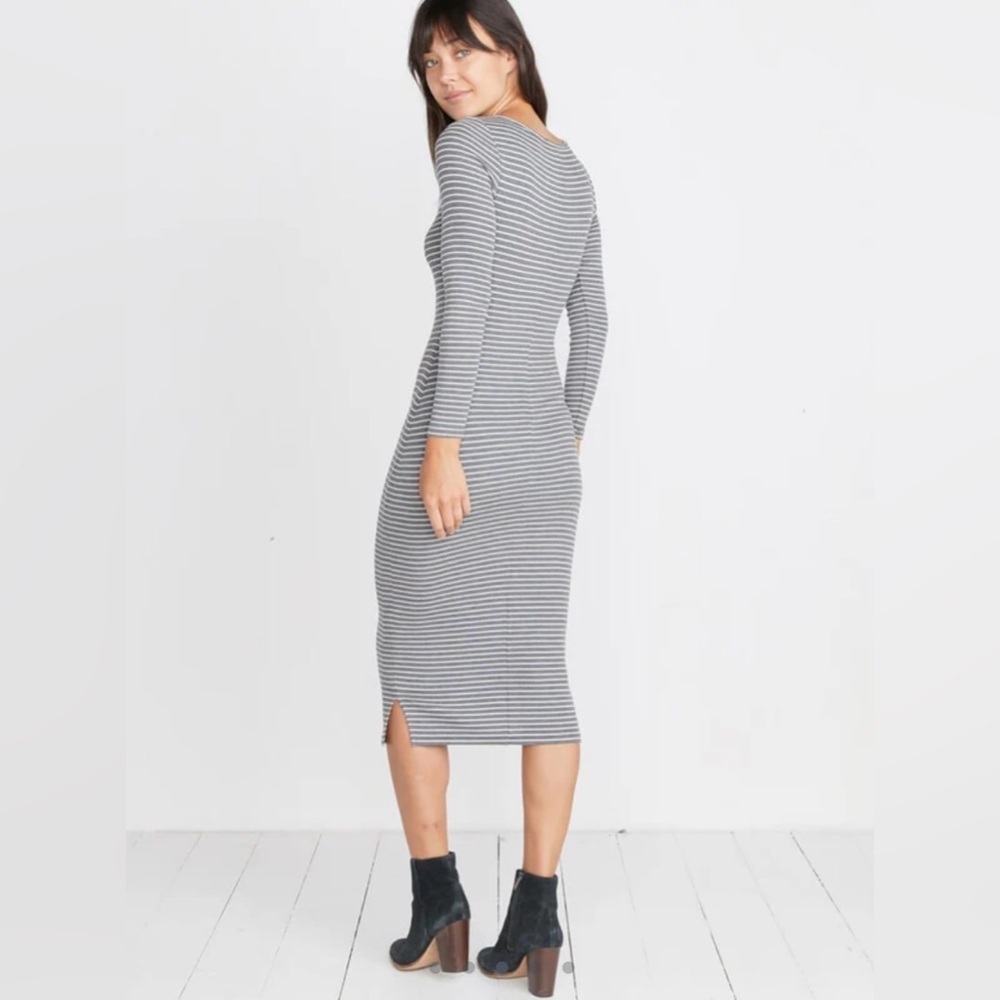 NWT MARINE LAYER | Lexi Ribbed MIDI Dress Heather Gray and White Sz. Medium - Picture 3 of 6